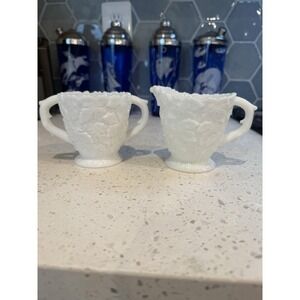 Westmoreland Maple Leaf Creamer And Sugar Mid Century Depression Milk Glass
